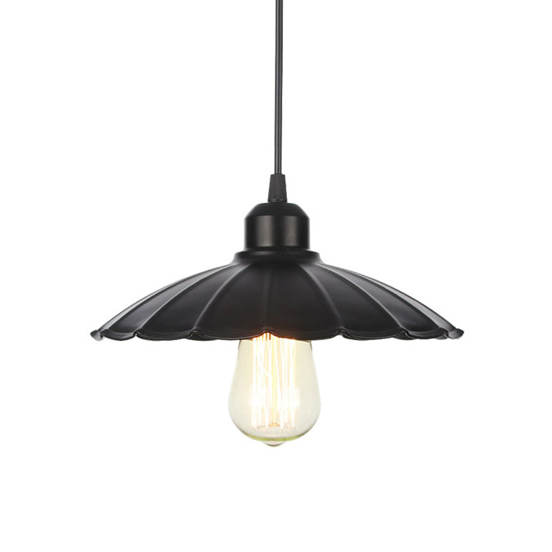 Rustic Pendant Ceiling Lamp With Flared Iron Shade - Black Or White