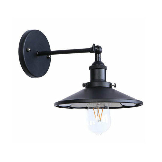 Vintage Adjustable Wall Lamp With Saucer Shade And Mesh Cage Design In Black / D