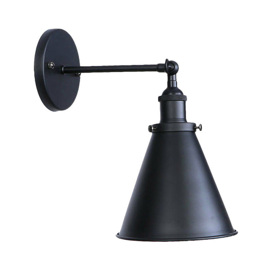 Vintage Adjustable Wall Lamp With Saucer Shade And Mesh Cage Design In Black