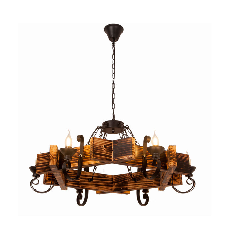 Nautical Wooden Hanging Light Fixture-Chandelier In Brown Triangular/Square Design 3/4/6-Head