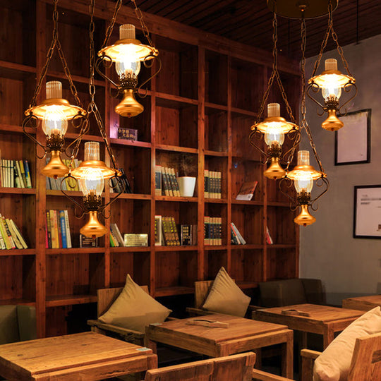 Industrial Metal 1/3-Light Cluster Pendant With Clear Glass For Restaurants