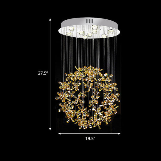 Modern Clear Crystal Sphere Flush Light - 16’/19.5’ W Nickel Ceiling Fixture With 9 Lights