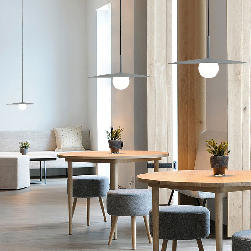 Nordic Hanging Light Metal Single Restaurant Pendant With Milk Glass Shade In Black/Grey/White