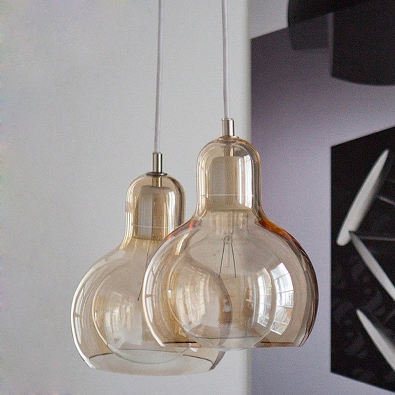 Postmodern Chrome Kitchen Pendant Lamp With Clear/Smoke Grey/Amber Glass Shade 7 W