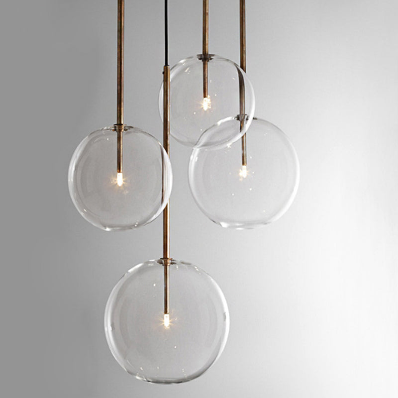 Sleek Gold Pendant Over Table: Clear Glass Globe Suspension Lighting (6/8/10 Wide) / 6