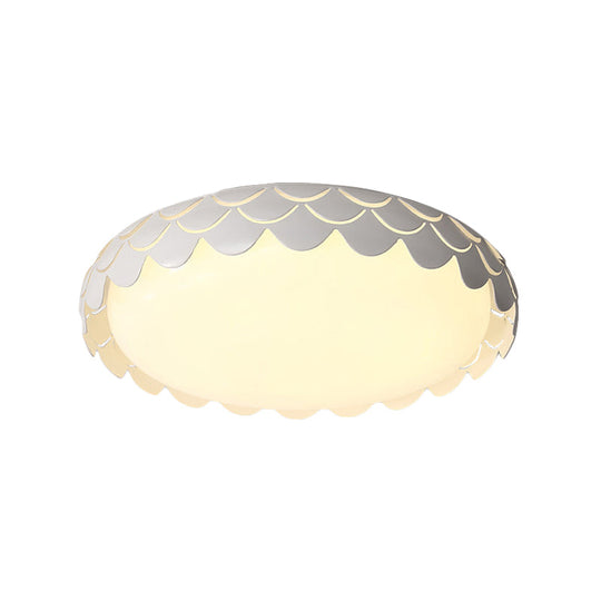 Contemporary Metal White Led Ceiling Lamp With Fish Scale Design - Ideal For Dining Room