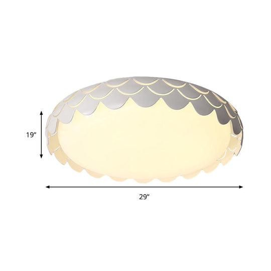 Contemporary Metal White Led Ceiling Lamp With Fish Scale Design - Ideal For Dining Room