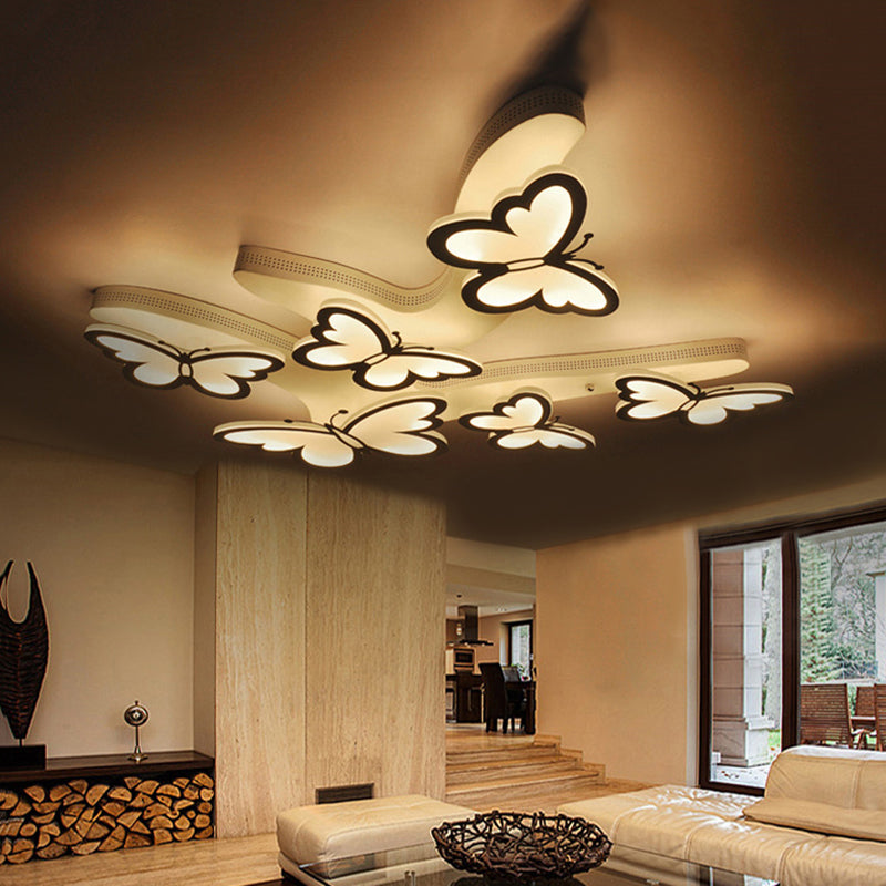 Romantic Butterfly Ceiling Light For Girls Bedroom - White Acrylic Flush Mount
