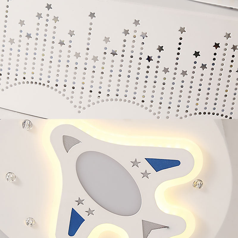 Rocket Metal Ceiling Lamp For Game Room - Stylish White Moon Flush Mount Light