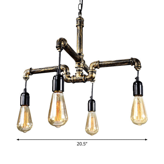 Industrial Brass Hanging Lamp Plumbing Pipe Chandelier Light Fixture - Iron Antique 4/6 Bulb Design