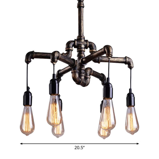 Industrial Iron Pipe Chandelier With 4/6 Lights - Black/Bronze Suspension Pendant For Dining Table