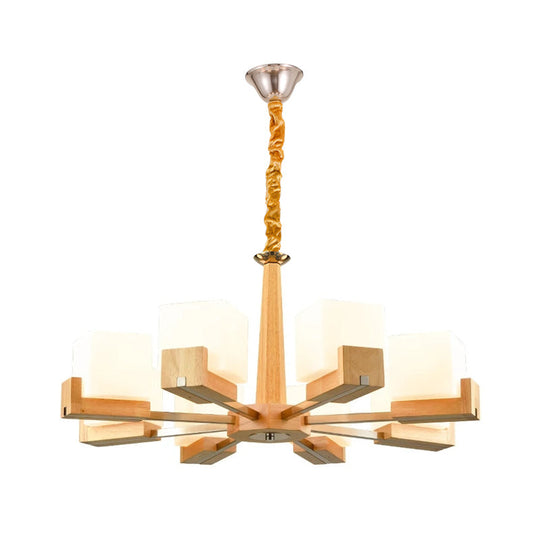 Nordic Acrylic Chandelier Pendant Lamp With Wood Chain Hang/Flushmount For Dining Room - 3/5/8 Heads