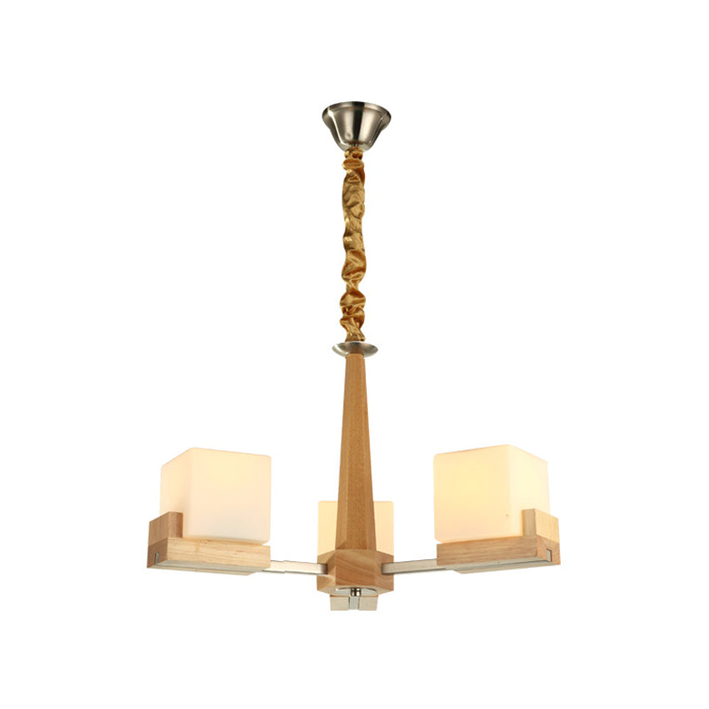 Nordic Acrylic Chandelier Pendant Lamp With Wood Chain Hang/Flushmount For Dining Room - 3/5/8 Heads