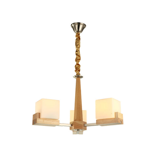 Nordic Acrylic Chandelier Pendant Lamp With Wood Chain Hang/Flushmount For Dining Room - 3/5/8 Heads