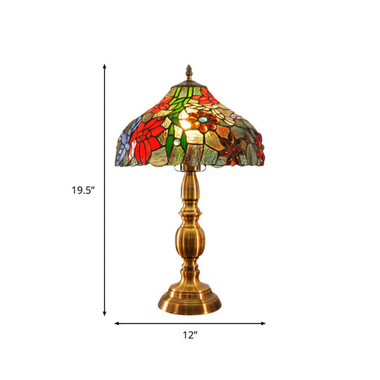Traditional Cut Glass Bowl Task Lighting: Brass Night Table Light With Floral Bird Pattern