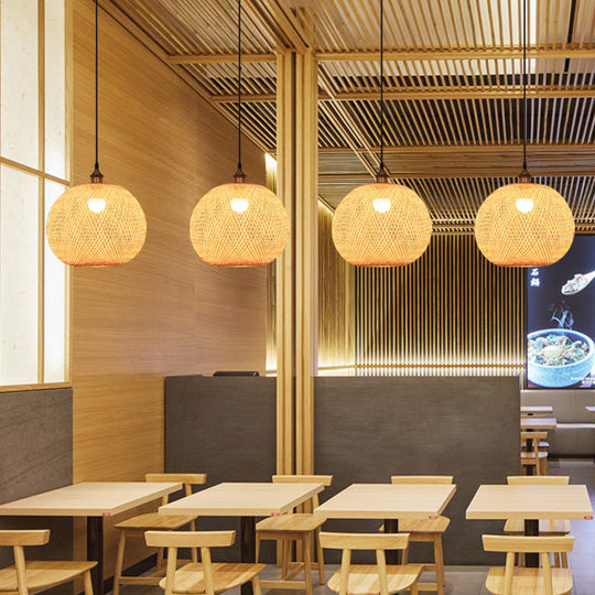 12’/14’/21.5’ Asian Beige Pendant Lamp With Bamboo Shade - Dining Room Suspension Light