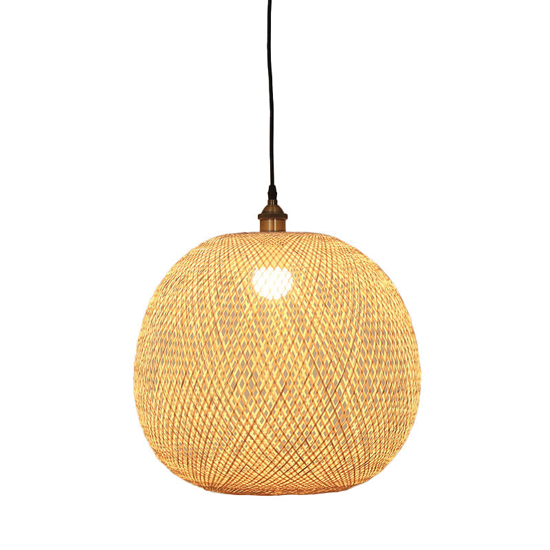 12/14/21.5 Asian Beige Dining Room Pendant Lamp With Bamboo Shade / 18