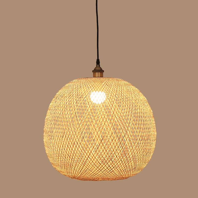 12’/14’/21.5’ Asian Beige Pendant Lamp With Bamboo Shade - Dining Room Suspension Light