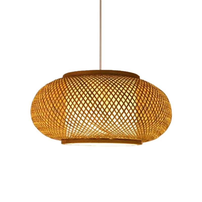 1-Light Asian Beige Pendant Lamp With Rattan Shade - Restaurant Pendulum Light
Alternatively A