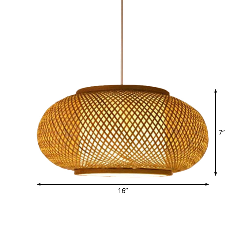 1-Light Asian Beige Pendant Lamp With Rattan Shade - Restaurant Pendulum Light
Alternatively A