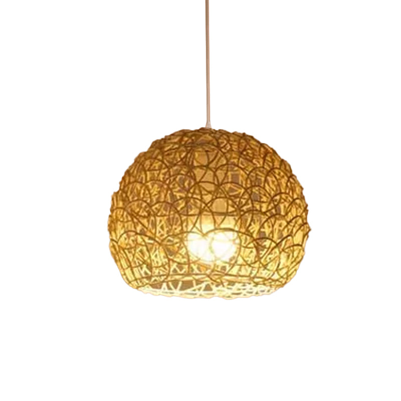 1-Light Asian Beige Pendant Lamp With Rattan Shade - Restaurant Pendulum Light
Alternatively A