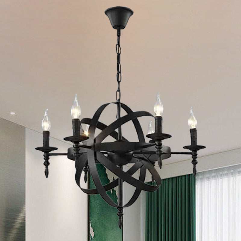 Metallic Chandelier With Spherical Cage Shade - Vintage 6/8 Head Ceiling Light For Restaurants In
