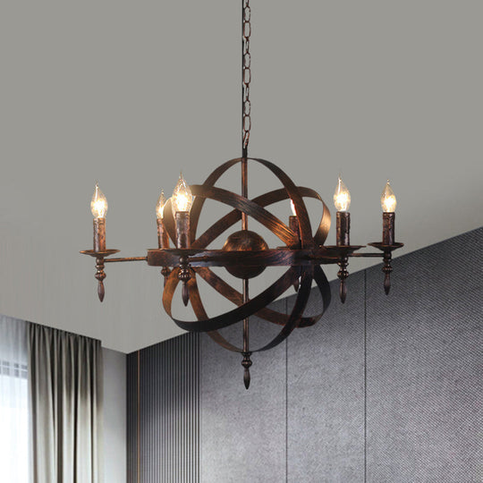 Metallic Chandelier With Spherical Cage Shade - Vintage 6/8 Head Ceiling Light For Restaurants In