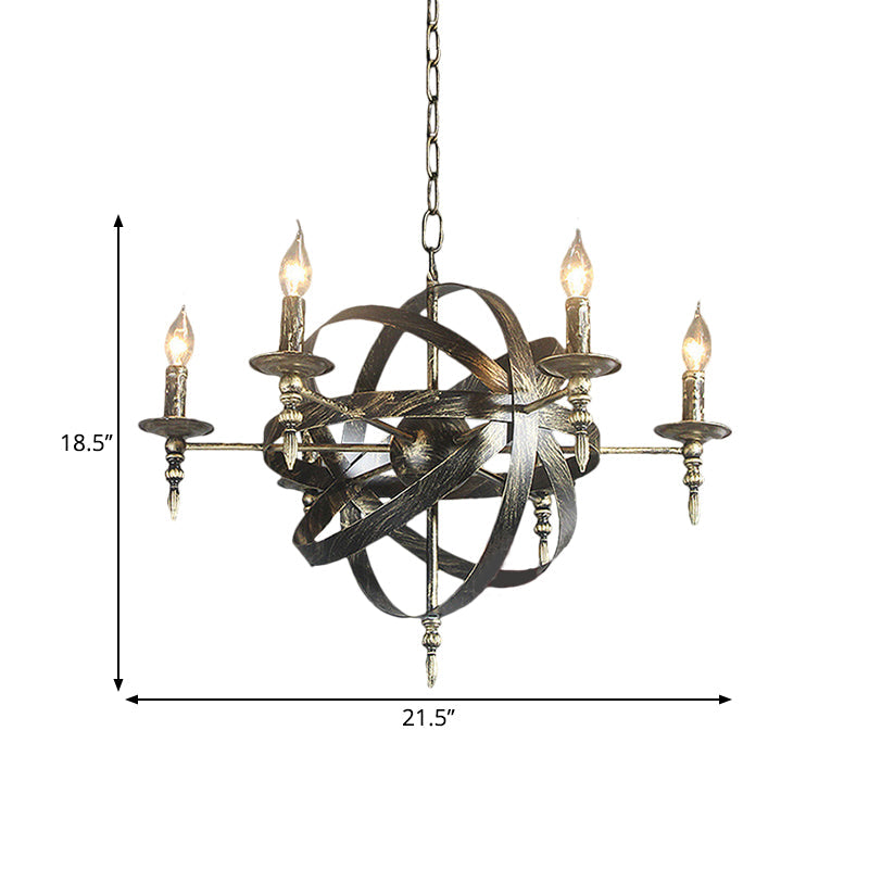 Metallic Chandelier With Spherical Cage Shade - Vintage 6/8 Head Ceiling Light For Restaurants In