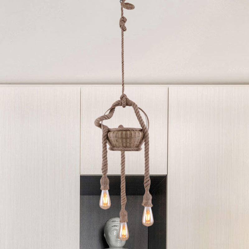 Vintage Beige Hemp Rope Chandelier - Rustic Hanging Light For Living Room 3 /