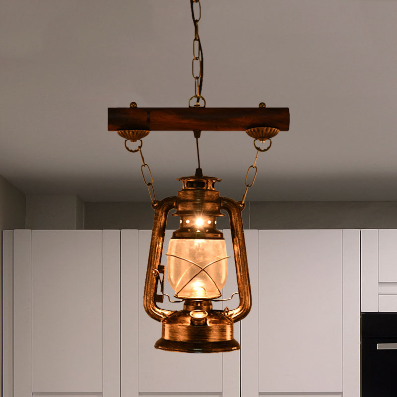 Antique Bronze Glass Hanging Light Fixture - Kerosene Pendant Lighting For Bedroom