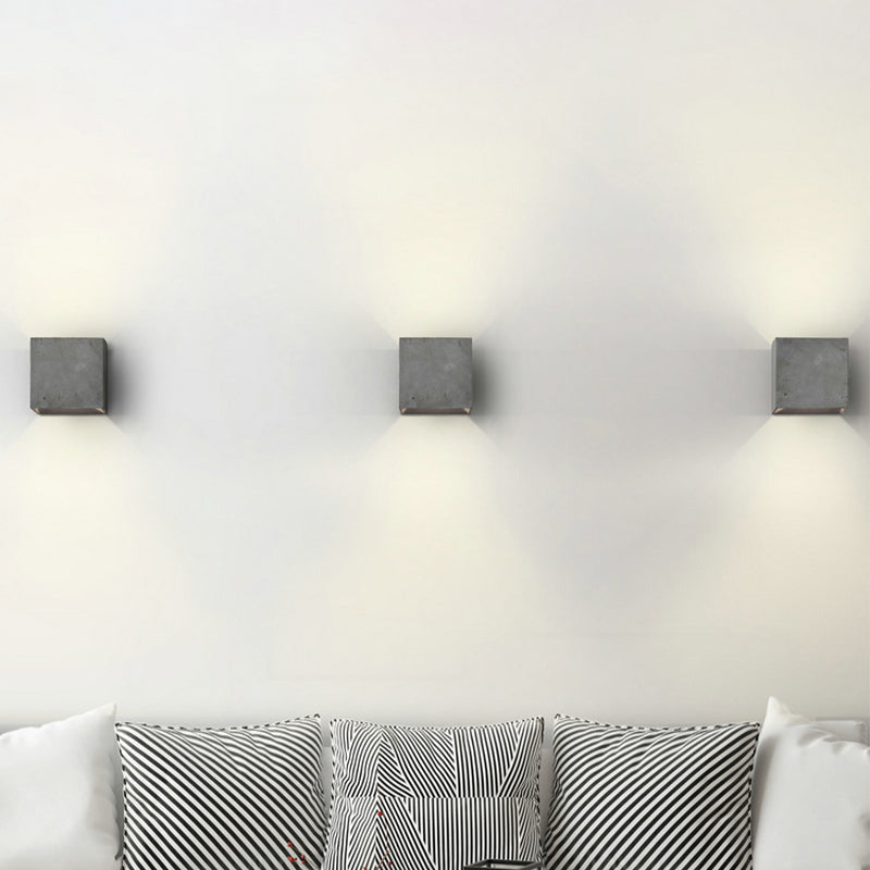Grey Flush Mount Wall Light Nordic 1 Head - Cube/Cuboid Cement Up & Down Sconce For Stairs 4/5/7