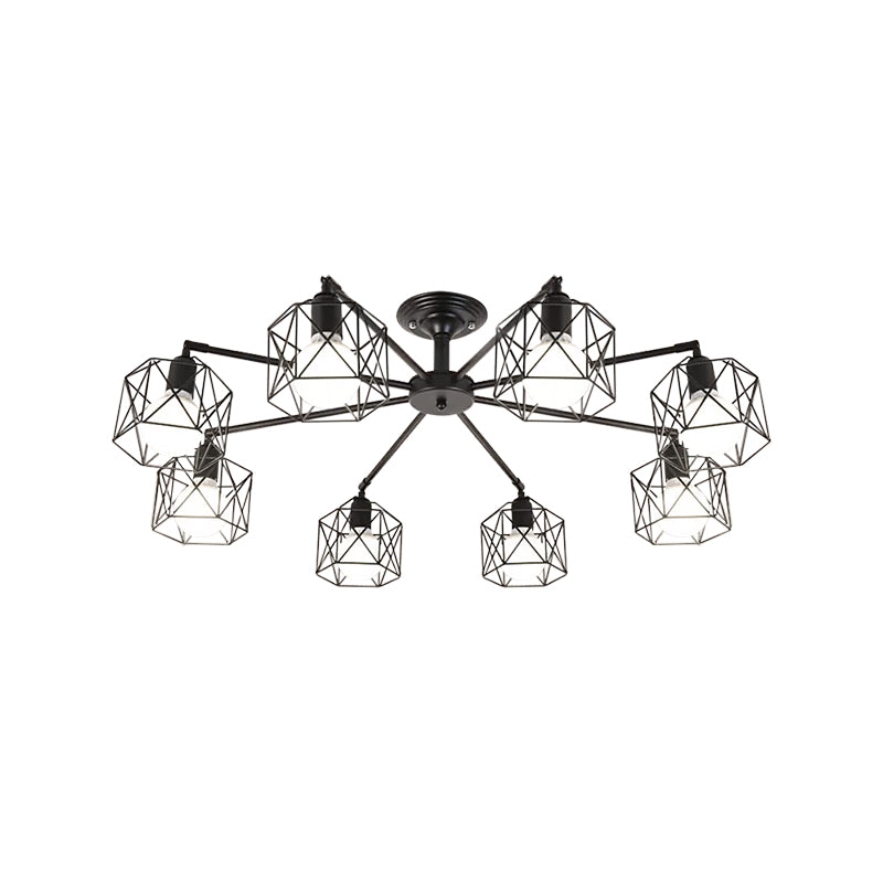 Iron Wire Cage Ceiling Chandelier - Rotating Pendant Lamp In Black For Bedroom 4/6/8-Light Option