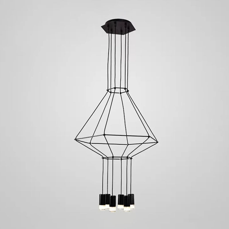 Industrial Black Hexagonal/Long Column Pendant Light - Modern 3D Structure With 4/6/8 Heads Ideal