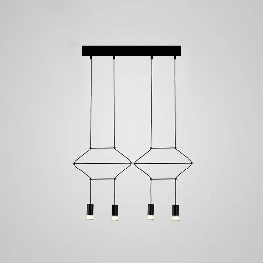Industrial Black Hexagonal/Long Column Pendant Light - Modern 3D Structure With 4/6/8 Heads Ideal