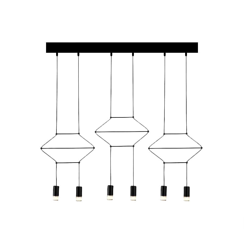 Industrial Black Hexagonal/Long Column Pendant Light - Modern 3D Structure With 4/6/8 Heads Ideal