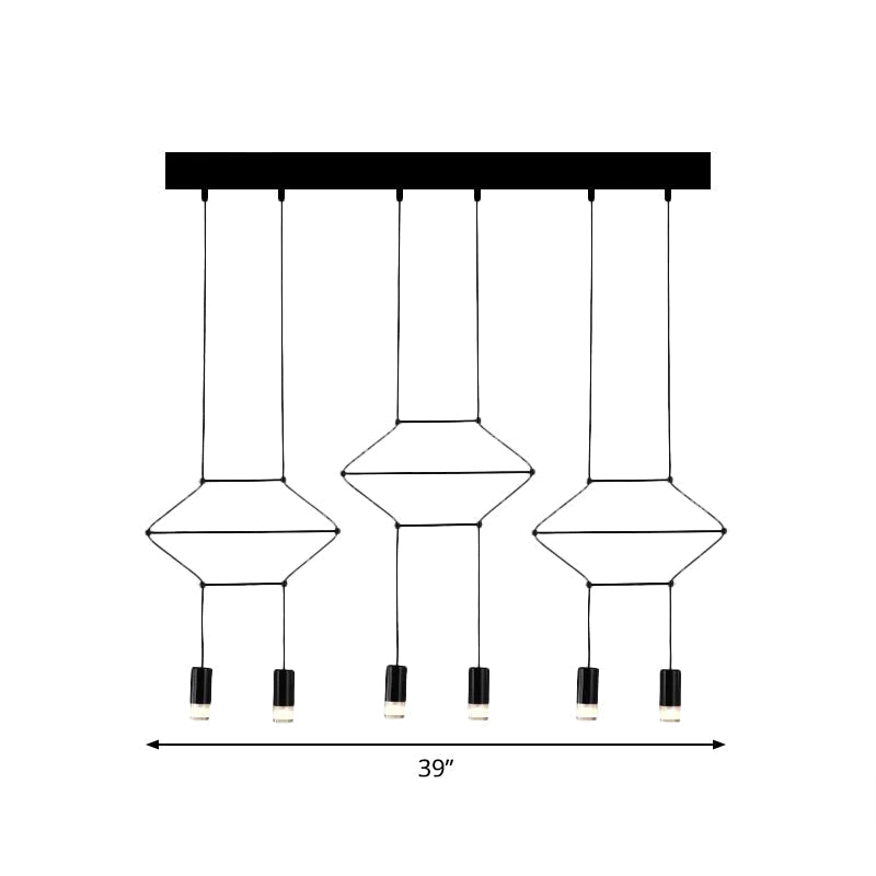 Industrial Black Hexagonal/Long Column Pendant Light - Modern 3D Structure With 4/6/8 Heads Ideal