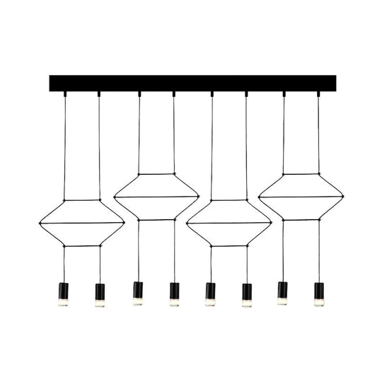 Industrial Black Hexagonal/Long Column Pendant Light - Modern 3D Structure With 4/6/8 Heads Ideal