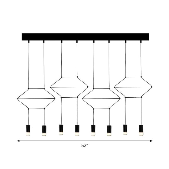 Industrial Black Hexagonal/Long Column Pendant Light - Modern 3D Structure With 4/6/8 Heads Ideal