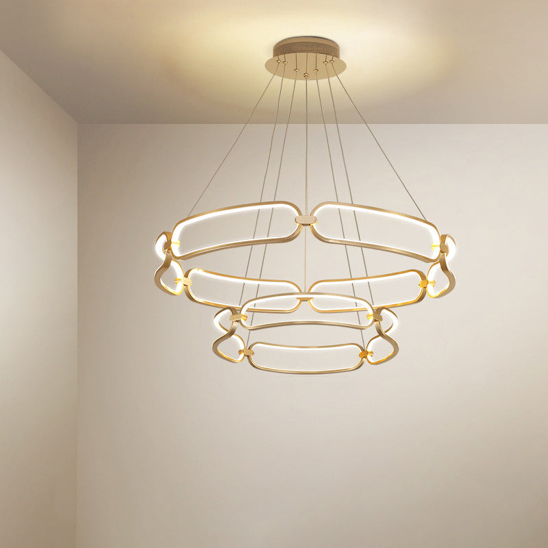 Stylish Gold Metal Led Pendant Light - 1/2-Tiered Wristlet Chandelier Small/Large Sizes / 2 Tiers
