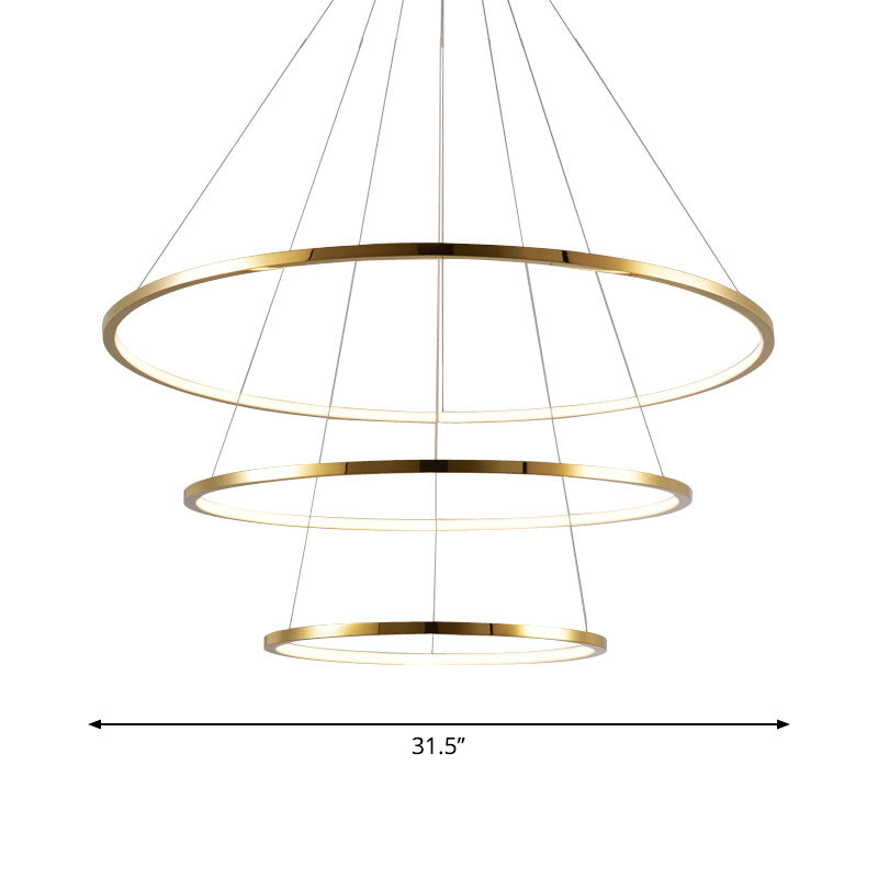 Gold Multi -Tire Chandelier Lamp Simplicity Stainless Steel Led Circle Ceiling Pendant Lighting