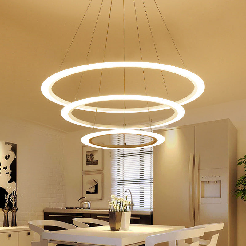 Multi Tier 2-3-4 Pendant Chandelier Acrylic White Led Ceiling Hang Light For Dining Room Lighting