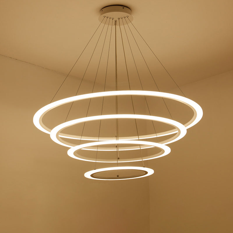 Multi Tier 2-3-4 Pendant Chandelier Acrylic White Led Ceiling Hang Light For Dining Room Lighting