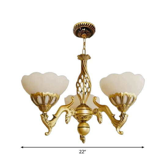 Gold 3-Head Traditional Chandelier With Ivory Glass Flowers - Elegant Hanging Light Fixture