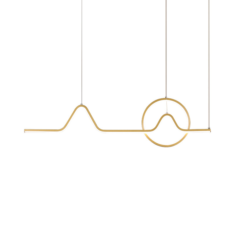 Linear Mountain & Sun Acrylic Pendant Light With Led Warm/White Glow - Black/Gold Finish For Dining