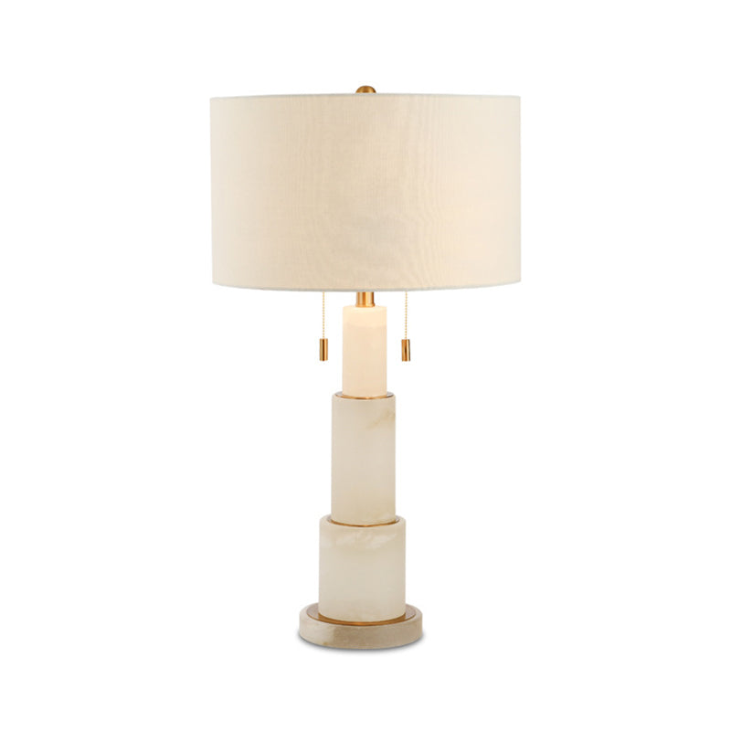 3-Tier Marble Night Lamp: Minimalist Table Light With Pull-Chain Black/White Drum Fabric Shade White