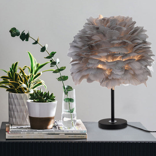 Nordic Goose Feather Dome Night Light Table Lamp In Grey/White/Pink With Tripod/Straight Stand