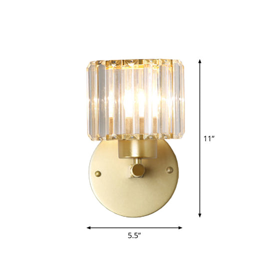Gold Wall Lamp With Prismatic Crystal Shade - Postmodern Style