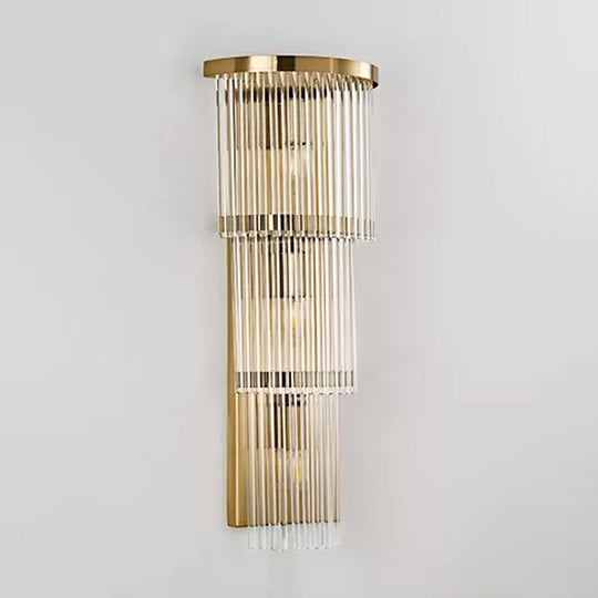 Gold Crystal Bedside Wall Sconce With 2/3 Tiers And 1/3 Light - Postmodern Triangle Design
