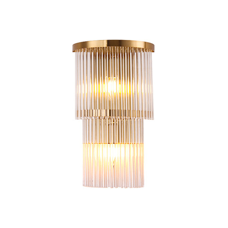 Gold Crystal Bedside Wall Sconce With 2/3 Tiers And 1/3 Light - Postmodern Triangle Design
