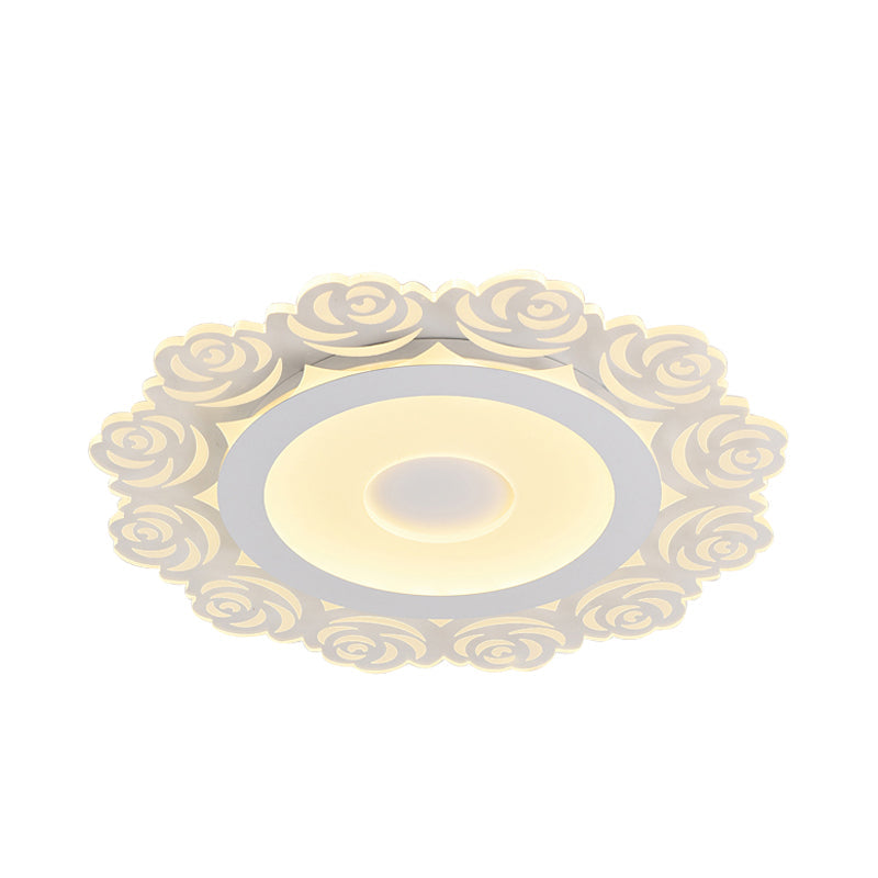 Romantic Led Ceiling Mount Light With Acrylic Rose Edge - Ideal For Girls Bedroom